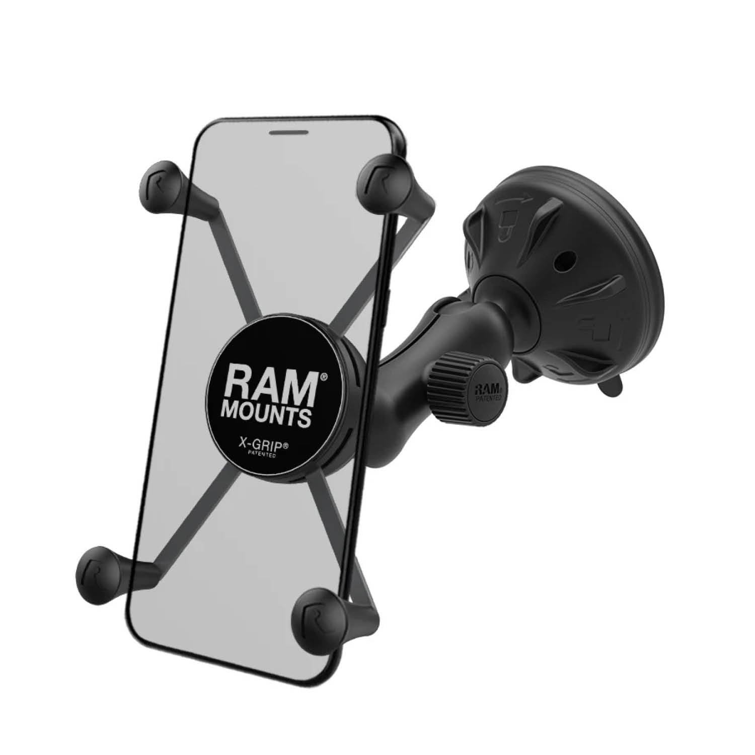 RAM Mounts X-Grip Saugfuß-Halterung für Smartphones (Verbundstoff) - Bis 114,3 mm Breite - Kurzer Verbindungsarm - Twist-Lock Saugfuß - B-Kugel (1 Zoll) – Produktansicht