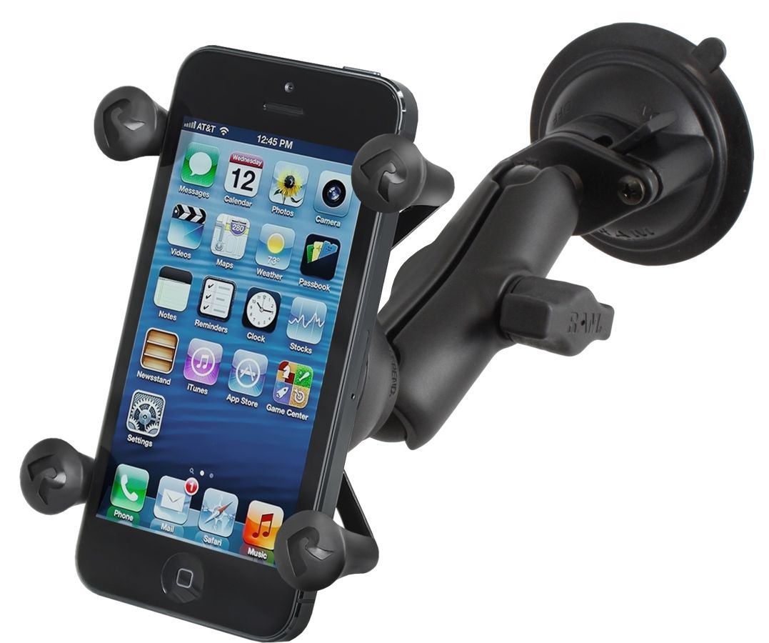 RAM Mounts X-Grip Saugfuß-Halterung für Smartphones (Verbundstoff) - Bis 82,55 mm Breite - Mittlerer Verbindungsarm - Saugfuß mit Trapez-Basiskugel - B-Kugel (1 Zoll) - Schrauben-Set – Produktansicht