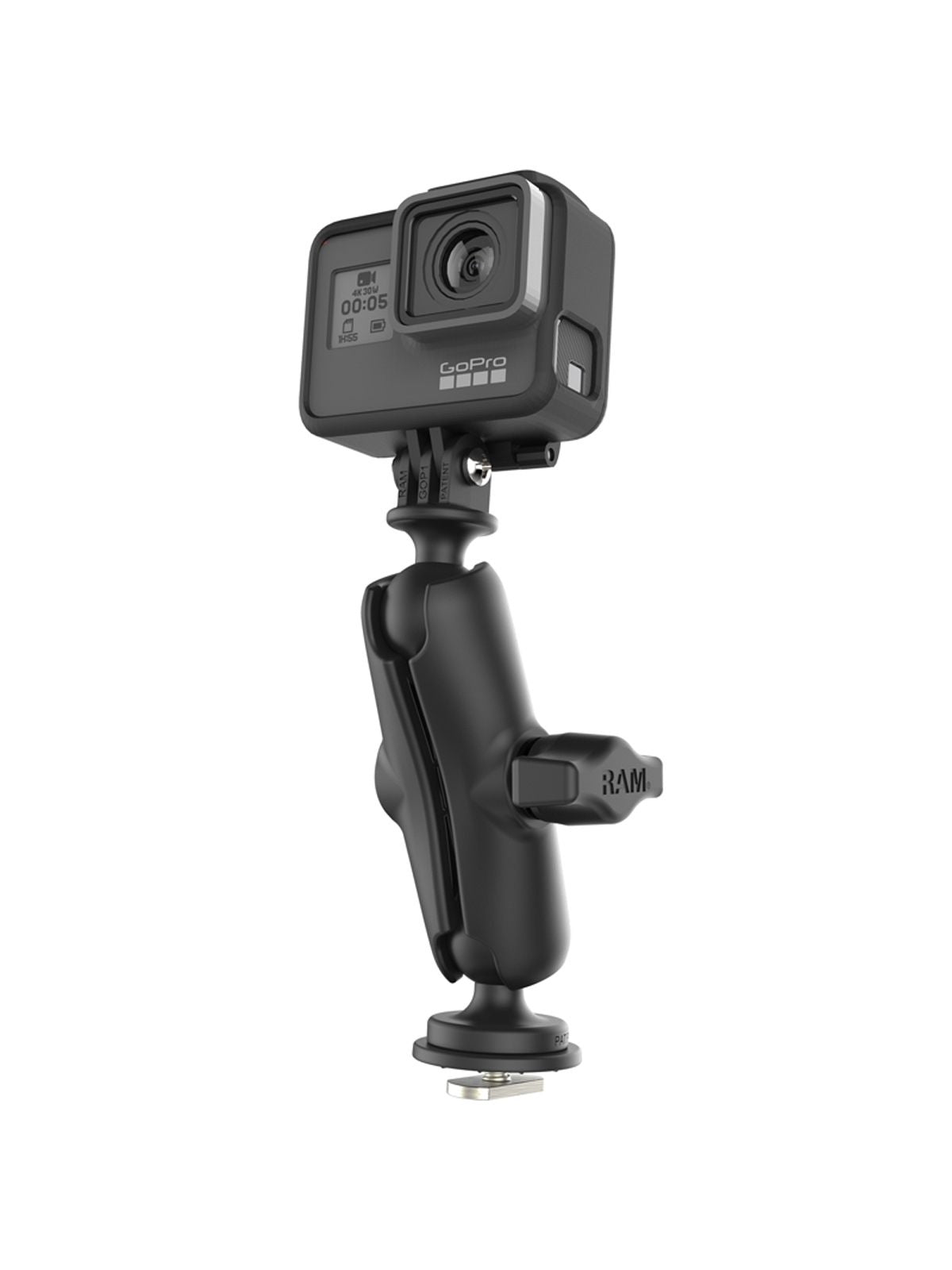 RAM Mounts GoPro-Set für Tough-Track Schienen - Kugel mit T-Slot, mittlerer Verbindungsarm, GoPro-Adapter, B-Kugel (1 Zoll), im Polybeutel – Produktansicht