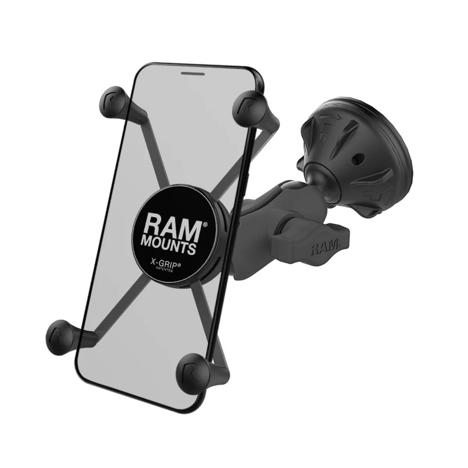 RAM Mounts X-Grip Might Buddy Saugfuß-Halterung für Smartphones (Verbundstoff) - Bis 114,3 mm Breite - Kurzer Verbindungsarm - Twist-Lock Saugfuß - B-Kugel (1 Zoll) – Produktansicht