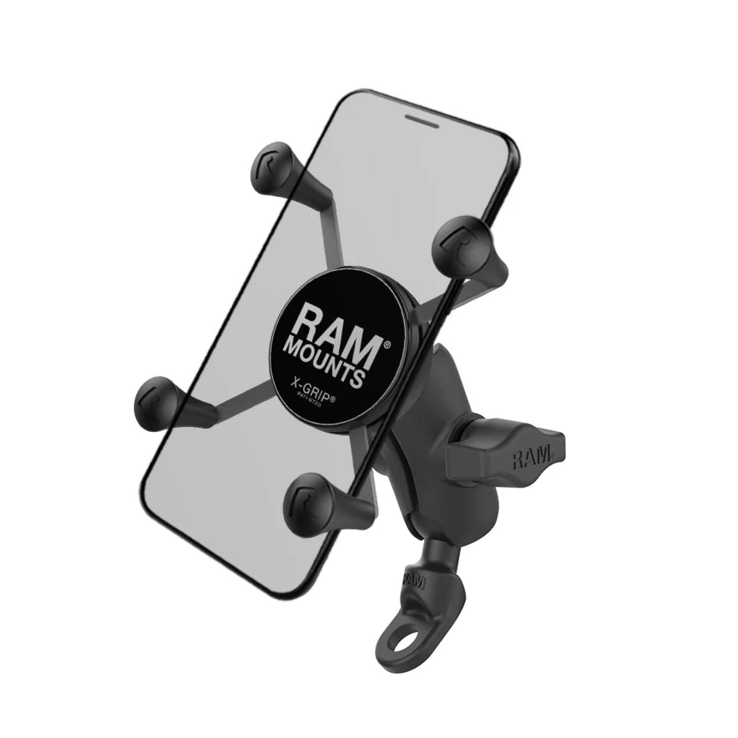 RAM Mounts X-Grip Motorrad-Halterung für Smartphones (Verbundstoff) - Bis 82,55 mm Breite - Kurzer Verbindungsarm - Angewinkelte Kugelbasis (9 mm Bohrung) - B-Kugel (1 Zoll) – Produktansicht