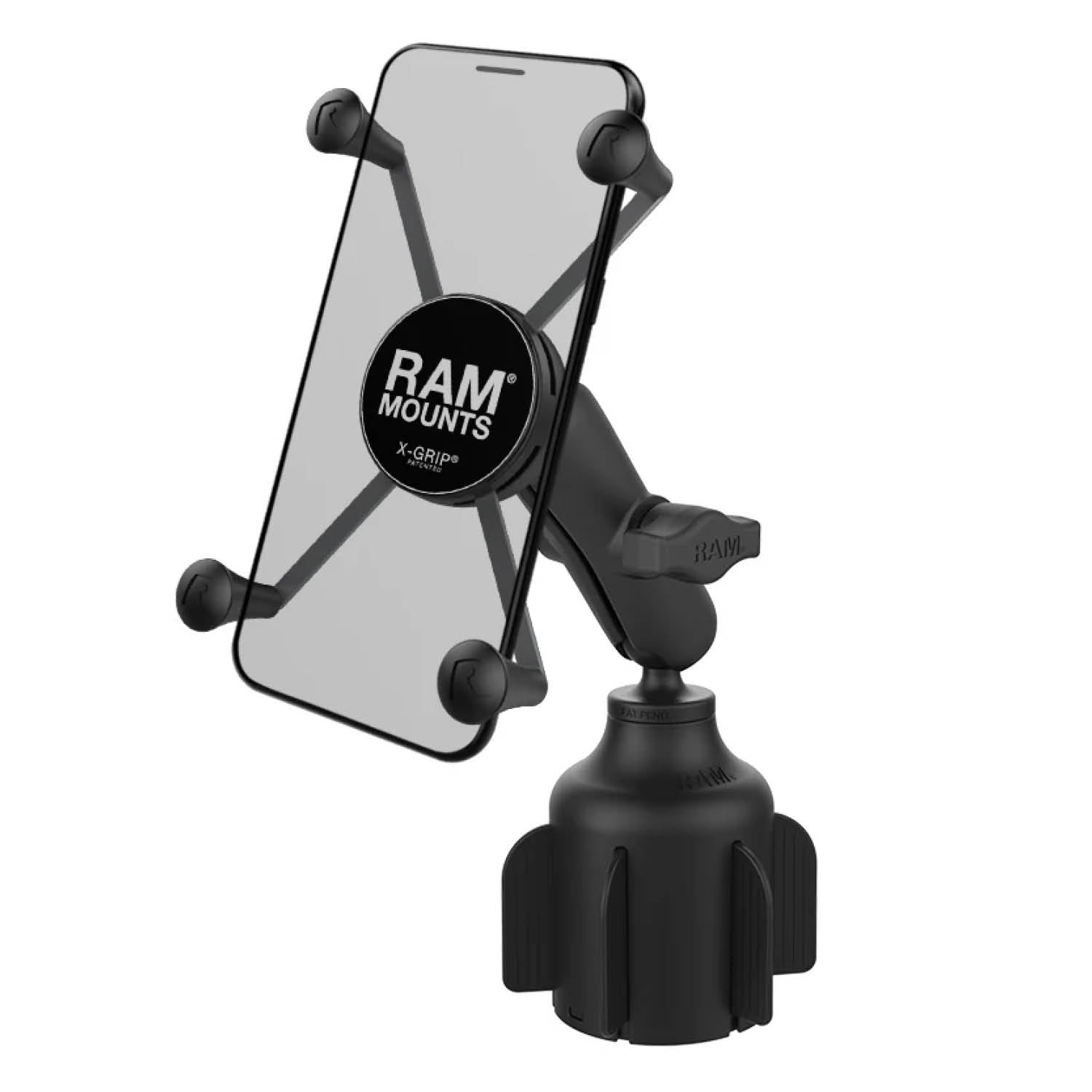 RAM Mounts X-Grip Fahrzeug-Halterung für Smartphones (Verbundstoff) - Bis 114,3 mm Breite - Mittlerer Verbindungsarm - Getränkehalter Basiskugel (Durchmesser 65,27 mm bis 88,9 mm) - B-Kugel (1 Zoll) – Produktansicht