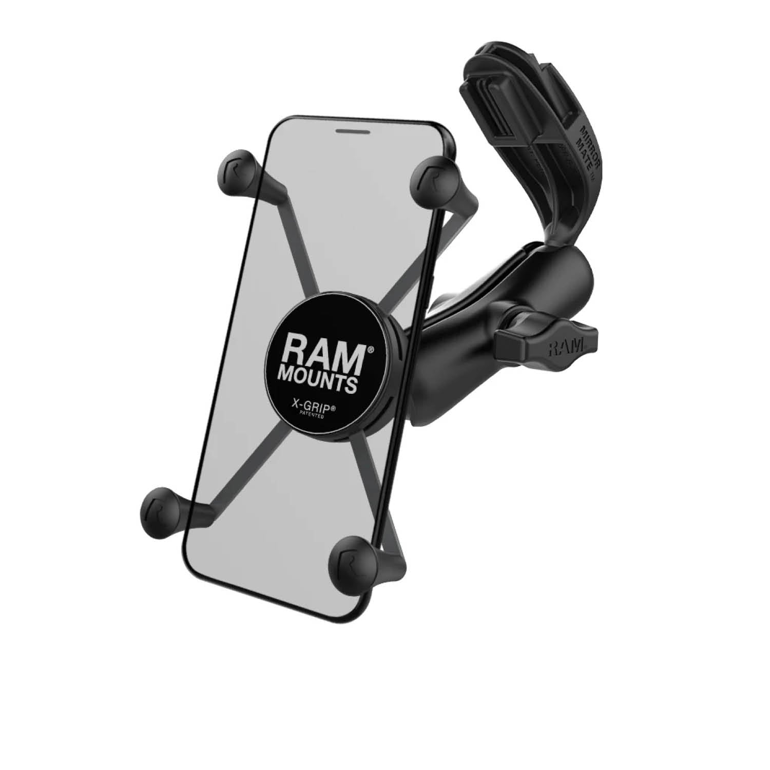 RAM Mounts Spiegel-Halterung Dodge Sprinter mit X-Grip Halteklammer für Smartphones bis 114,3 mm Breite - B-Kugel (1 Zoll), Spiegel-Adapter, mittlerer Verbindungsarm – Produktansicht
