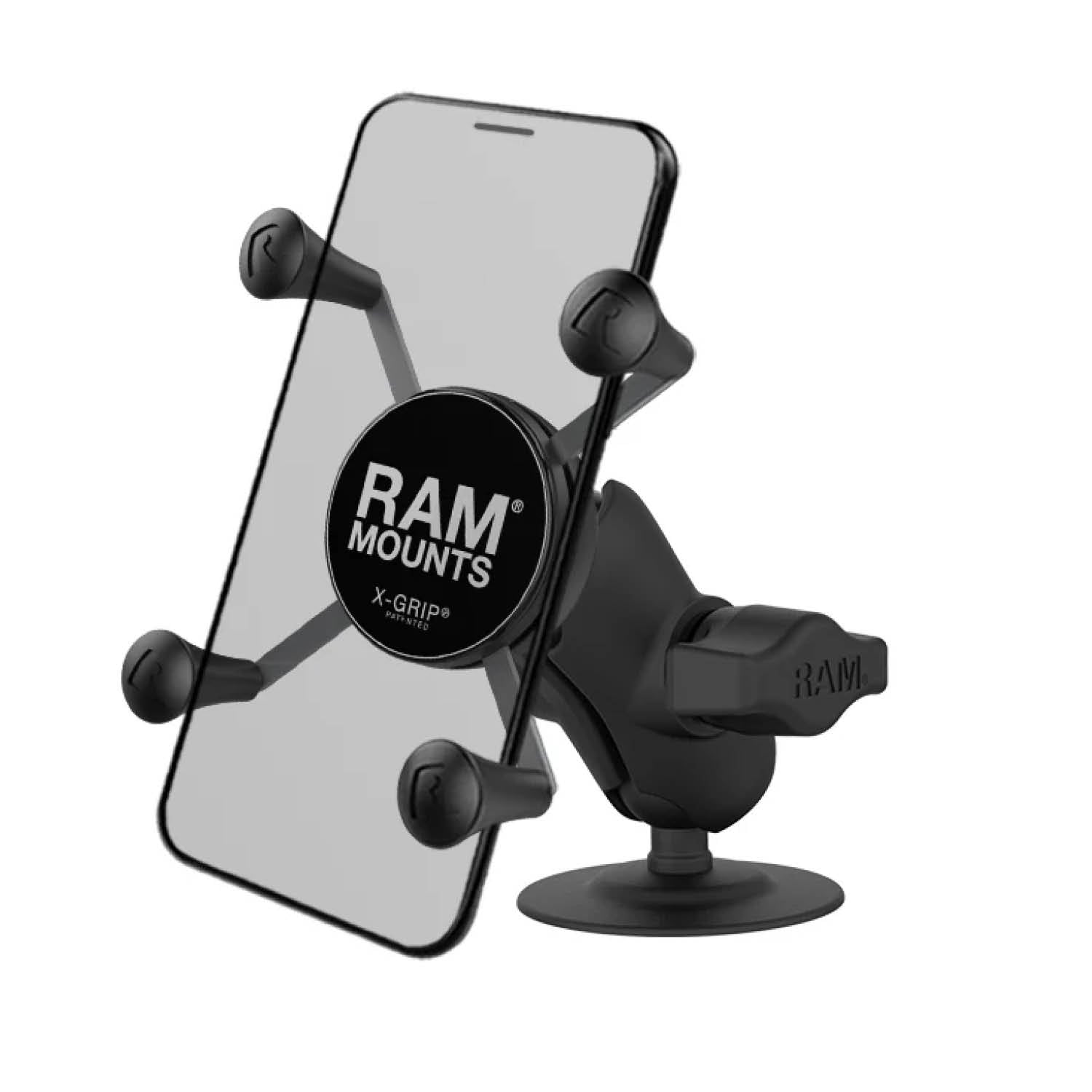 RAM Mounts X-Grip Aufbau-Klebehalterung für Smartphones (Verbundstoff) - Bis 82,55 mm Breite - Kurzer Verbindungsarm - Runde Klebebasis - B-Kugel (1 Zoll) – Produktansicht