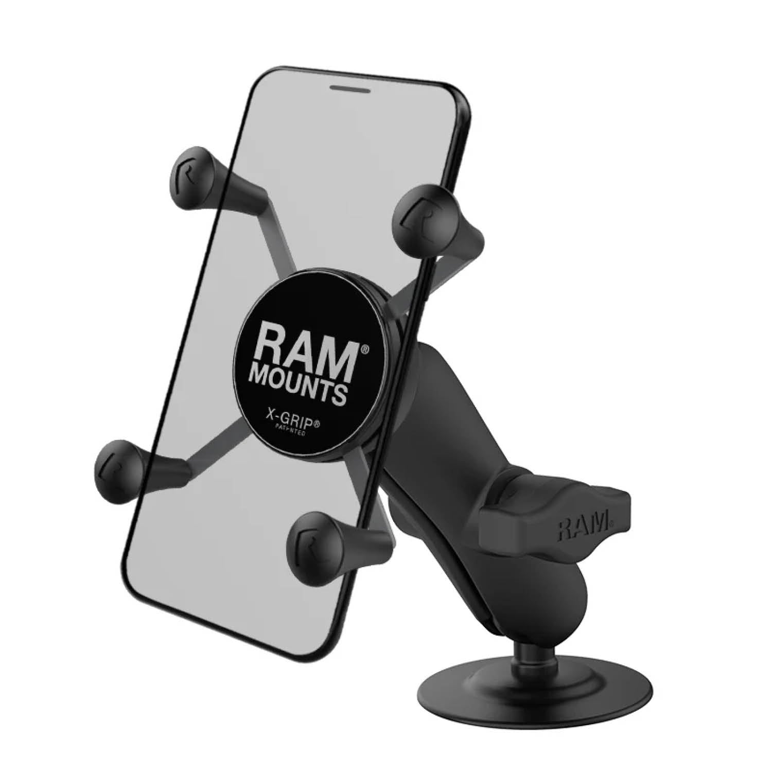RAM Mounts X-Grip Aufbau-Klebehalterung für Smartphones (Verbundstoff) - Bis 82,55 mm Breite - Mittlerer Verbindungsarm - Runde Klebebasis - B-Kugel (1 Zoll) – Produktansicht