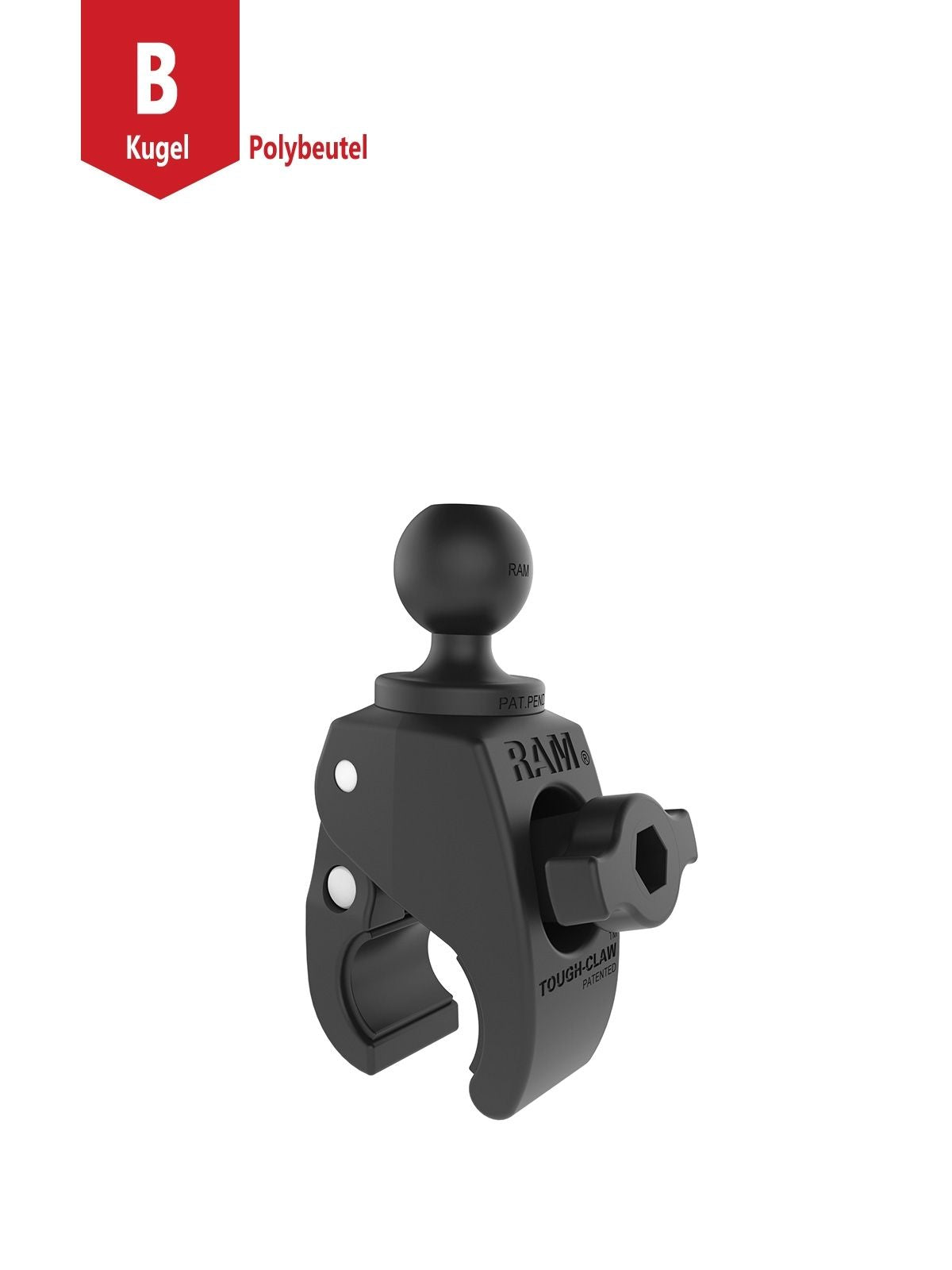 RAM Mounts Tough-Claw Halteklammer (klein) mit Feststellschraube - B-Kugel (1 Zoll), Durchmesser 15,9-29,0 mm – Produktansicht