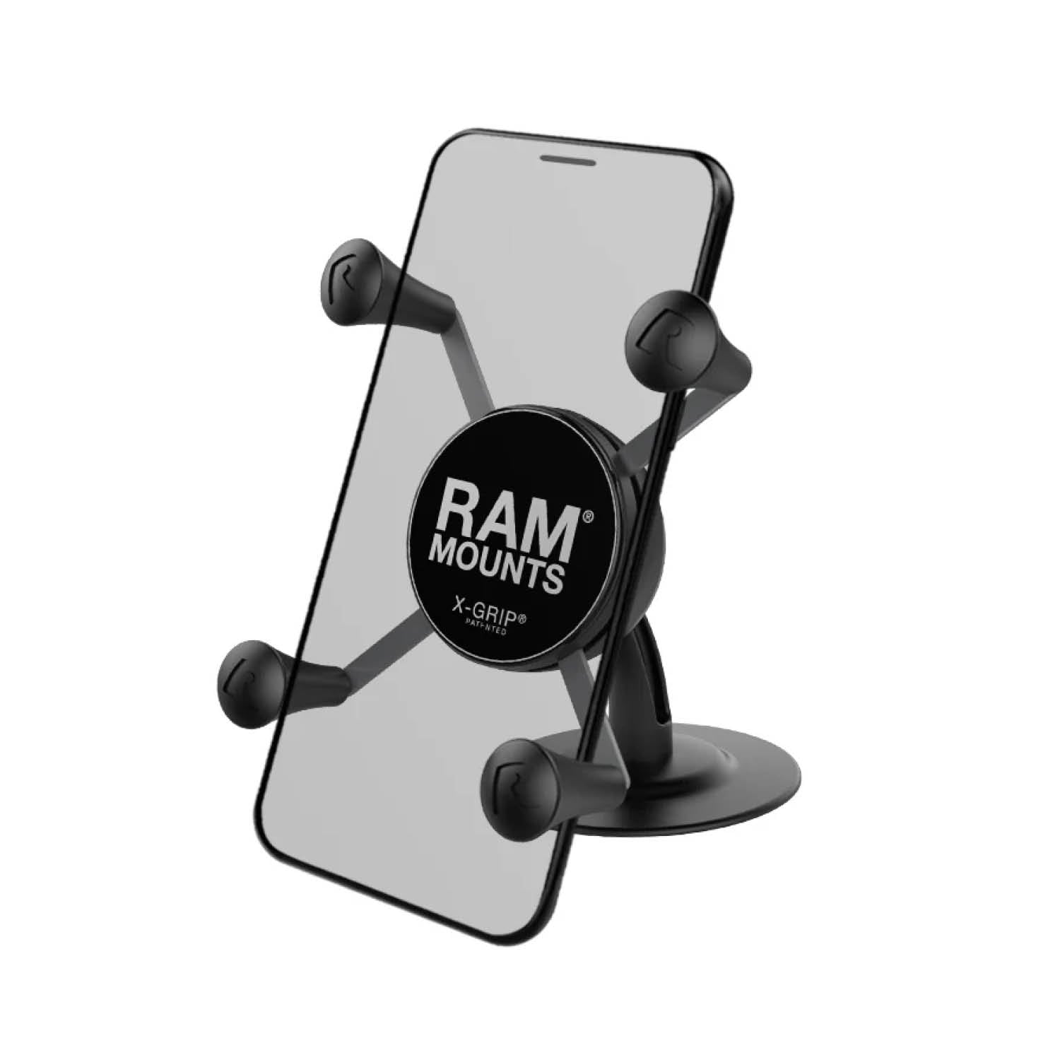 RAM Mounts X-Grip Lil Buddy-Halterung für Smartphones (Verbundstoff) - Bis 82,55 mm Breite - Runde Klebebasis - Snap-Link (3/4 Zoll) – Produktansicht