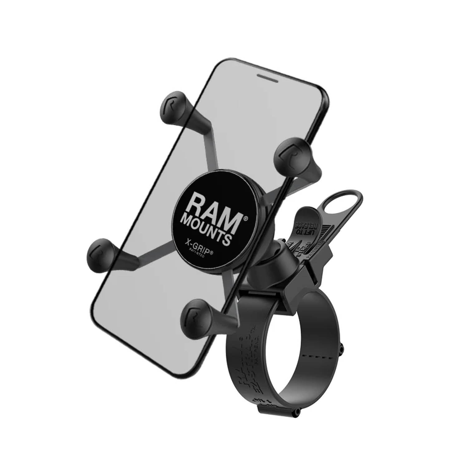 RAM Mounts X-Grip EZ-Strap-Lenkerhalterung für Smartphones (Verbundstoff) - Bis 82,55 mm Breite - Durchmesser von 12,7 mm bis 65,53 mm – Produktansicht