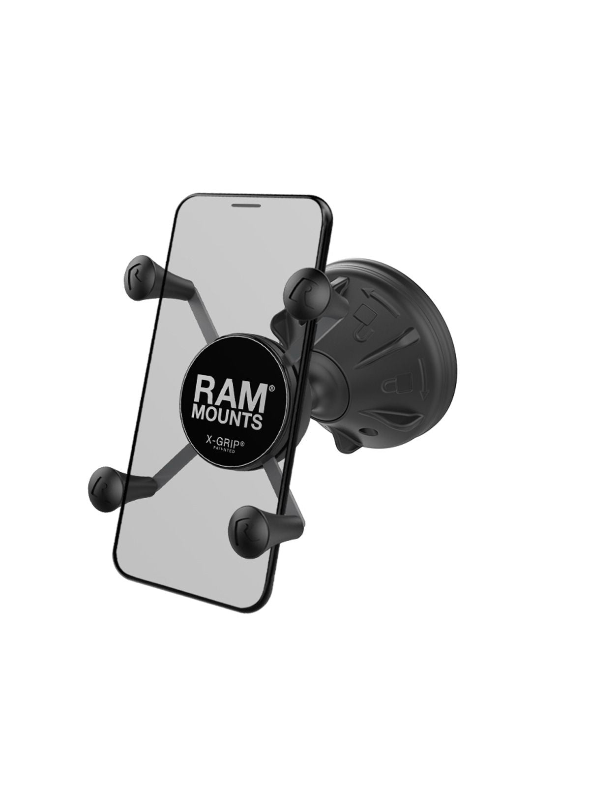 RAM Mounts X-Grip Might Buddy Saugfuß-Halterung für Smartphones (Verbundstoff) - Bis 82,55 mm Breite - Twist-Lock Saugfuß - Snap-Link (3/4 Zoll) – Produktansicht