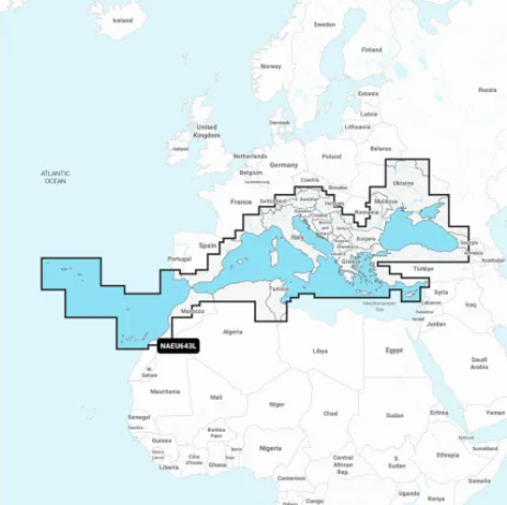 Navionics+ EU643L Mediterranean & Black Sea (Mittelmeer und Schwarzes Meer) Digitale Seekarte Large