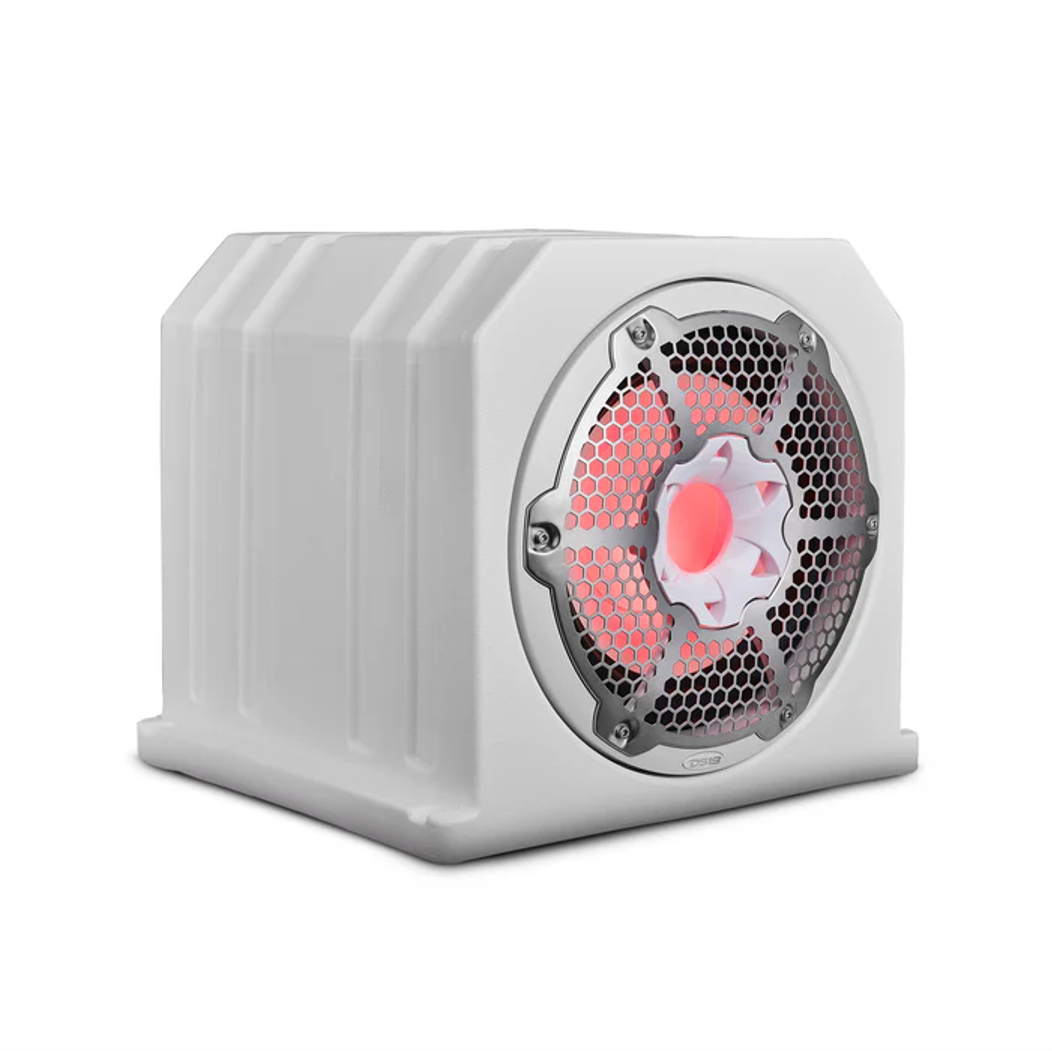 DS18 Subwoofer mit Gehäuse 10 Zoll weiß mit LED – NXL-10SUBLD/W – Produktansicht 1