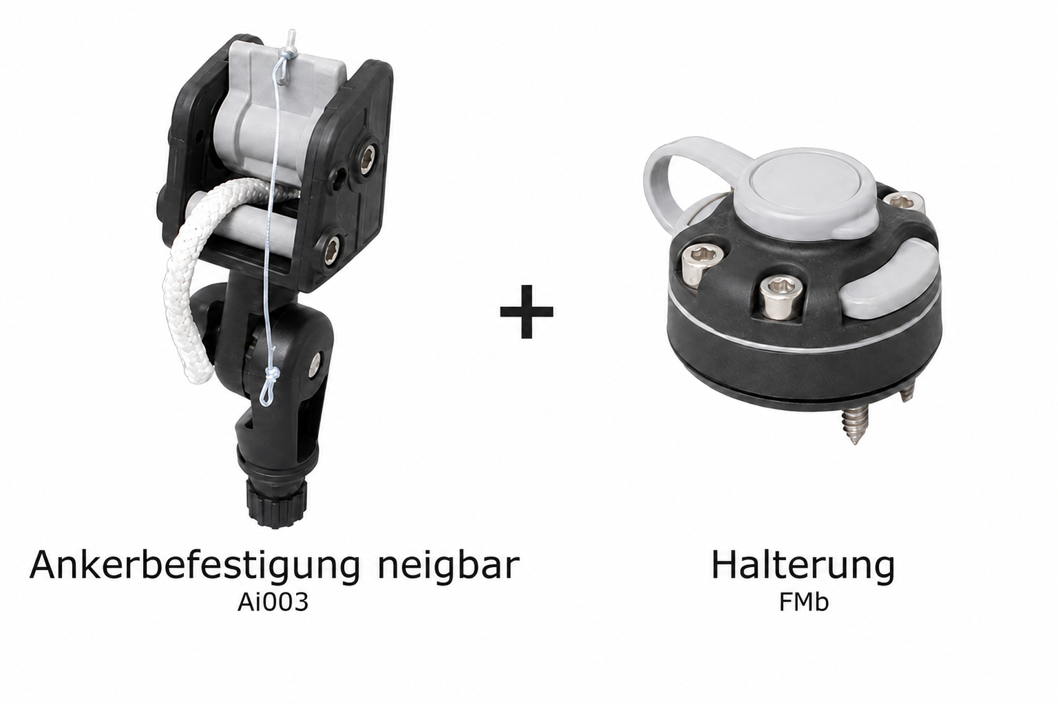 Set: Fasten Ankerbefestigung + Halterung [Runde Basis] für Holz, Alu & Gfk neig.