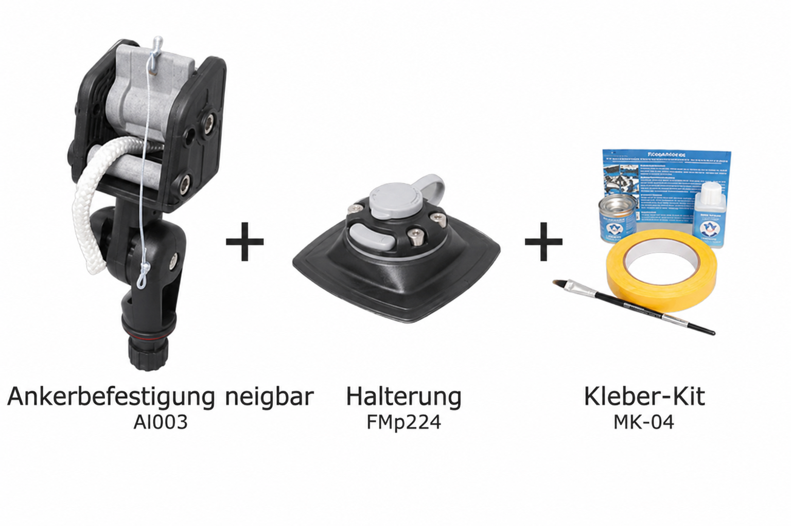Set: Fasten Ankerbefestigung und Halterung [PVC Basis] (110 x 110 mm) und Kleber neigbar