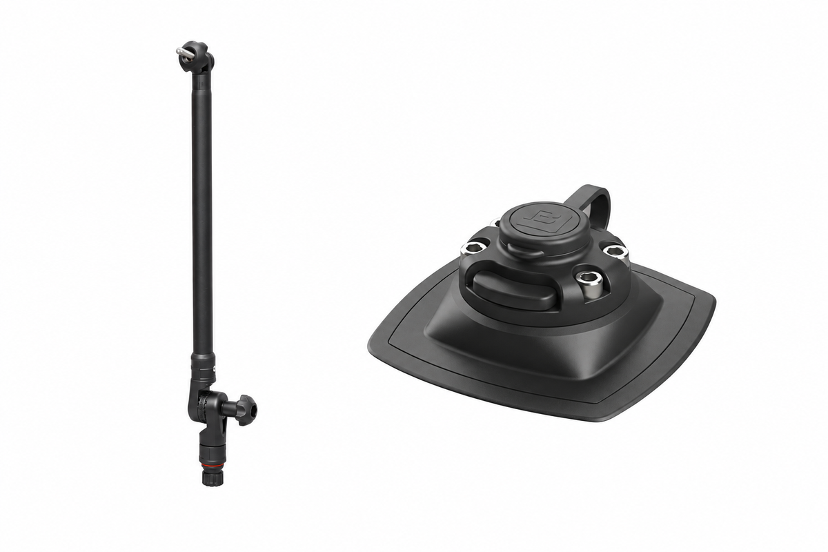 Set: Fasten Geberstange (400mm) + Halterung [PVC Basis] (110x110 mm) Belly-Boot – Total Black/alu-schwarz, weißer Hintergrund