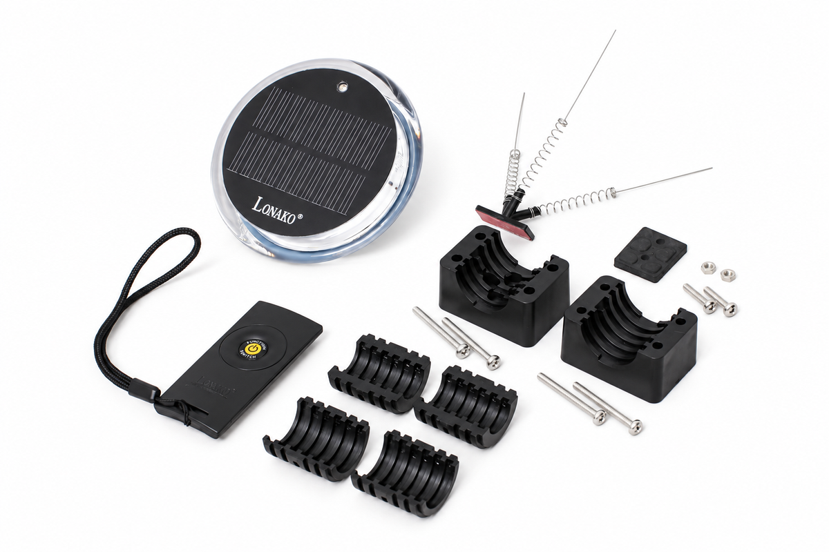 Fasten Lonako LED-Positionslicht Boote eingebauter Akku und Solar, 1 Farbe weiß – Schwarz, weißer Hintergrund